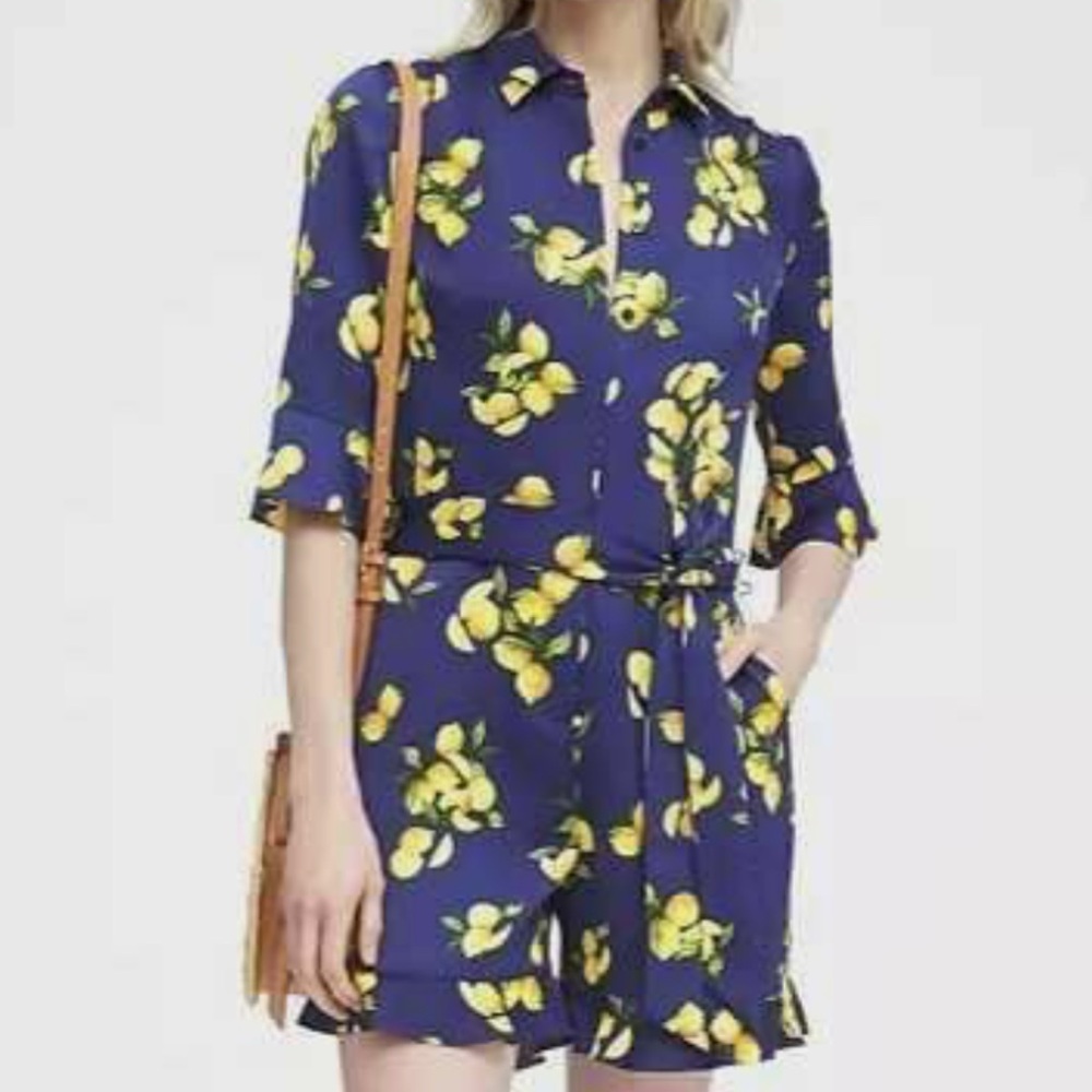Banana Republic Blue and Yellow Lemon Romper
